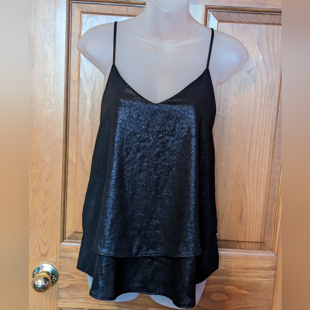 NWT Francesca's Mi Ami Black Shimmer Dressy Top, Size L